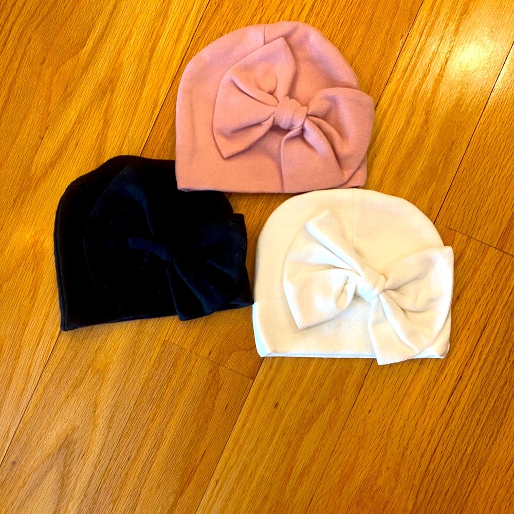 Baby girl bow hats pack of 3 fits 0-1yr